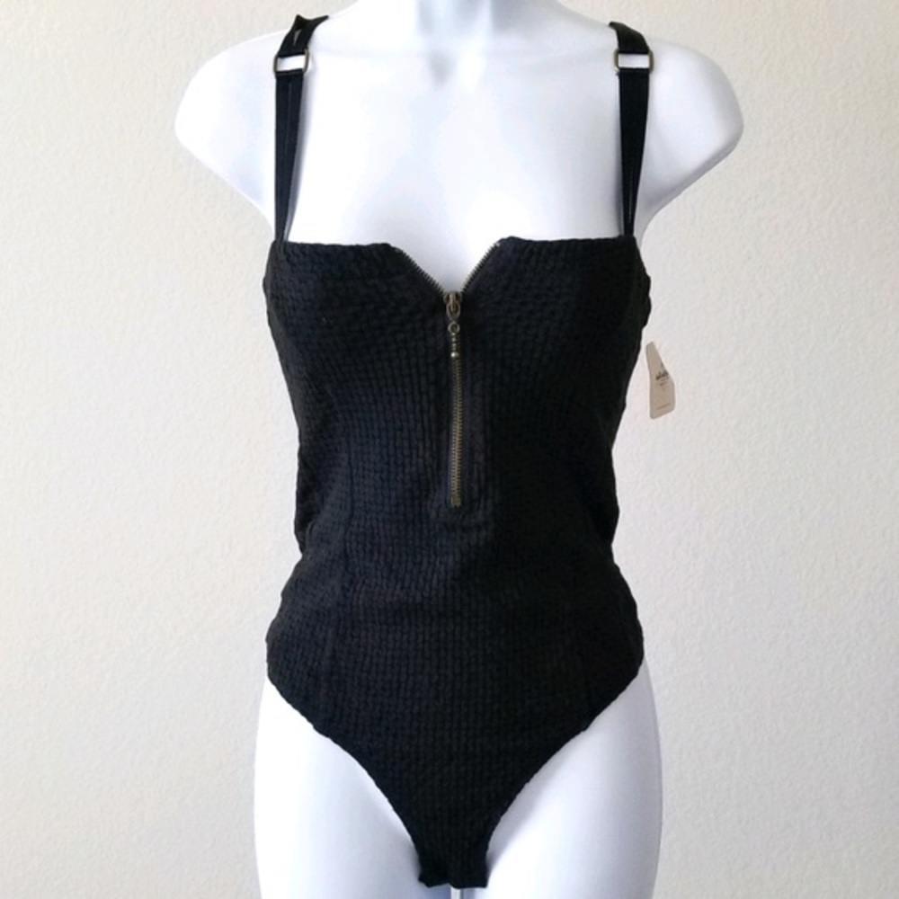 NWT Free People Intimately Black Ribbed Bodysuit